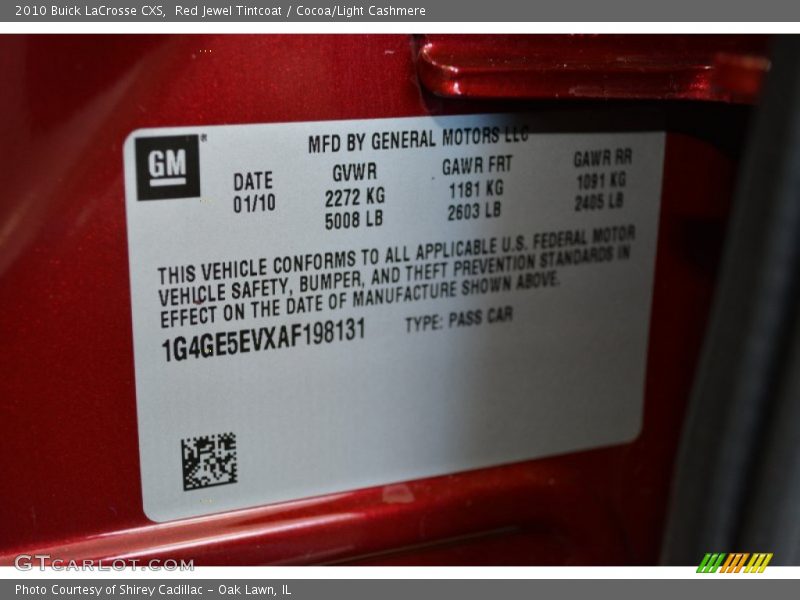 Red Jewel Tintcoat / Cocoa/Light Cashmere 2010 Buick LaCrosse CXS