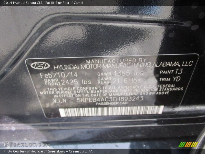 Pacific Blue Pearl / Camel 2014 Hyundai Sonata GLS