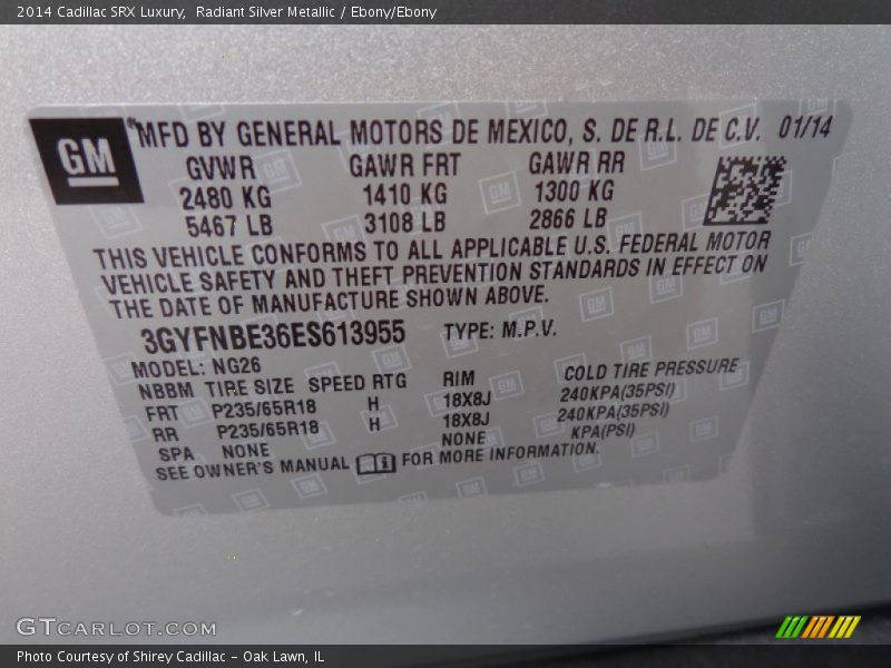 Radiant Silver Metallic / Ebony/Ebony 2014 Cadillac SRX Luxury