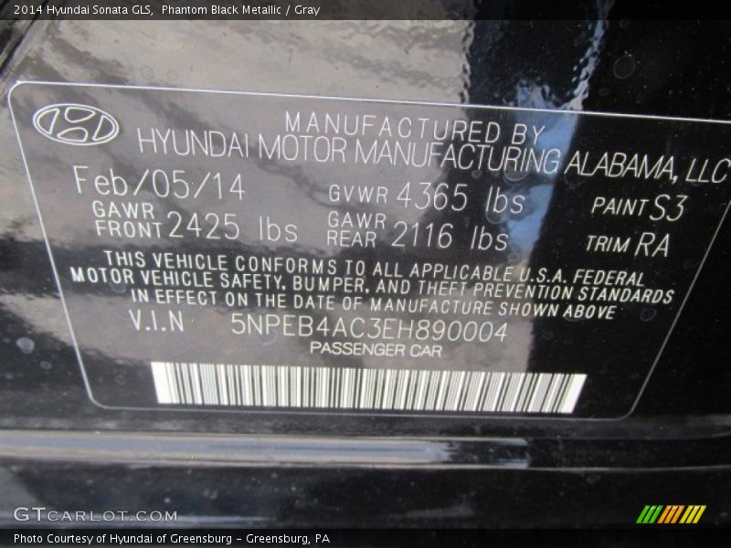 Phantom Black Metallic / Gray 2014 Hyundai Sonata GLS
