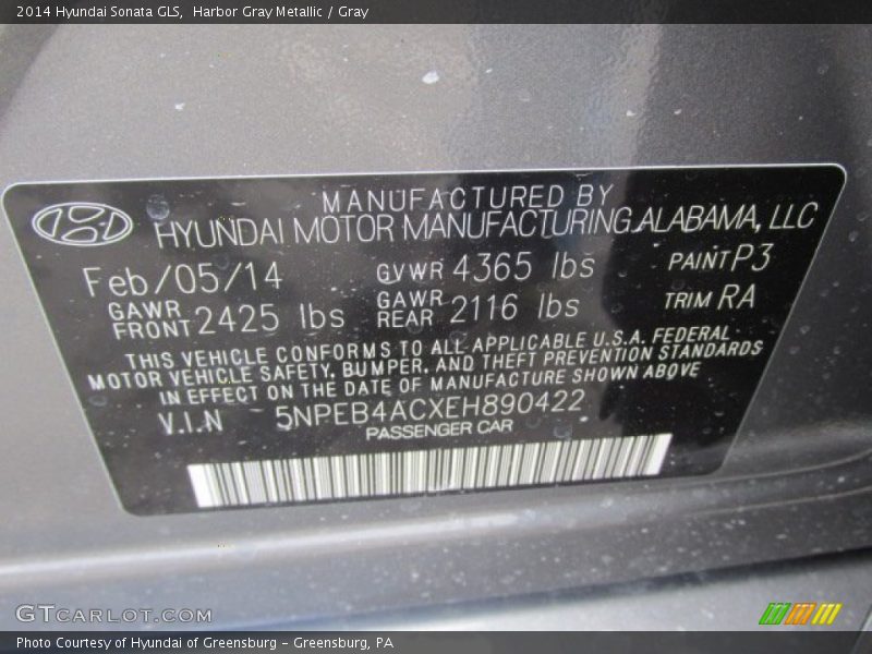 Harbor Gray Metallic / Gray 2014 Hyundai Sonata GLS