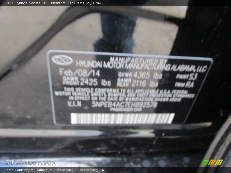 Phantom Black Metallic / Gray 2014 Hyundai Sonata GLS