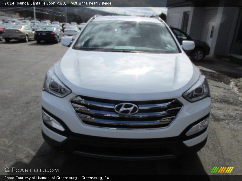 Frost White Pearl / Beige 2014 Hyundai Santa Fe Sport AWD