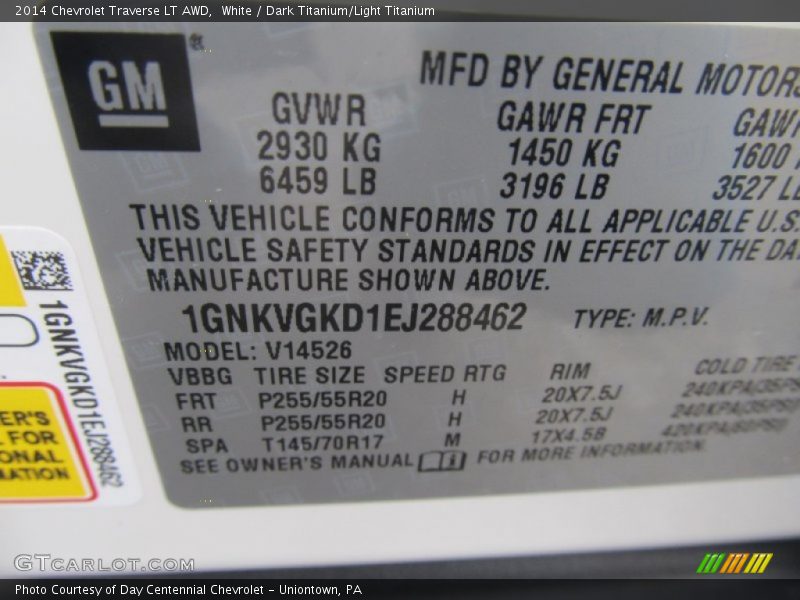 White / Dark Titanium/Light Titanium 2014 Chevrolet Traverse LT AWD
