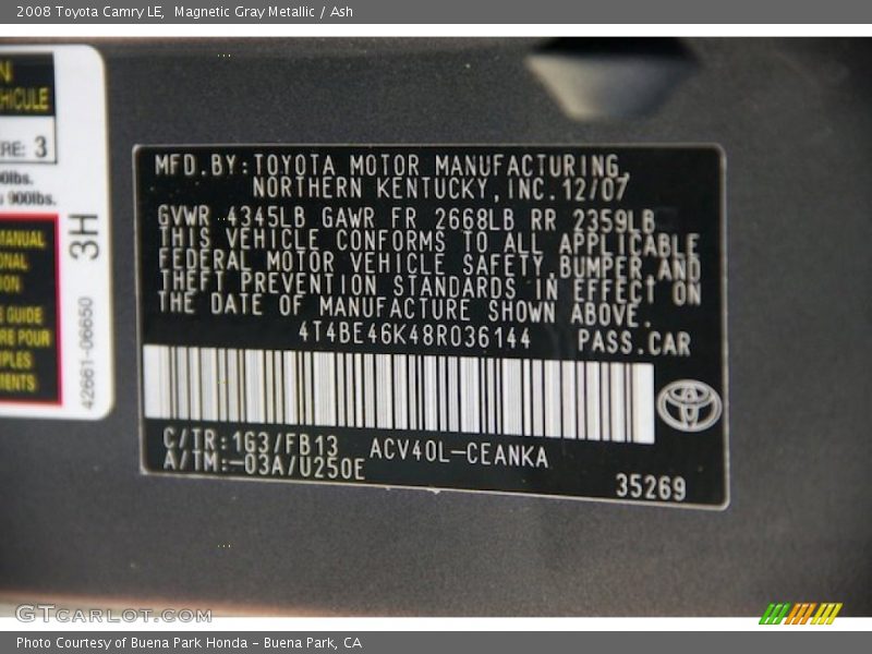 Magnetic Gray Metallic / Ash 2008 Toyota Camry LE