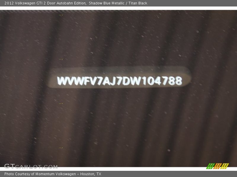 Shadow Blue Metallic / Titan Black 2012 Volkswagen GTI 2 Door Autobahn Edition