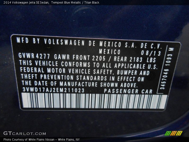 Tempest Blue Metallic / Titan Black 2014 Volkswagen Jetta SE Sedan