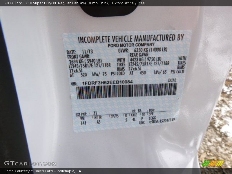 Oxford White / Steel 2014 Ford F350 Super Duty XL Regular Cab 4x4 Dump Truck