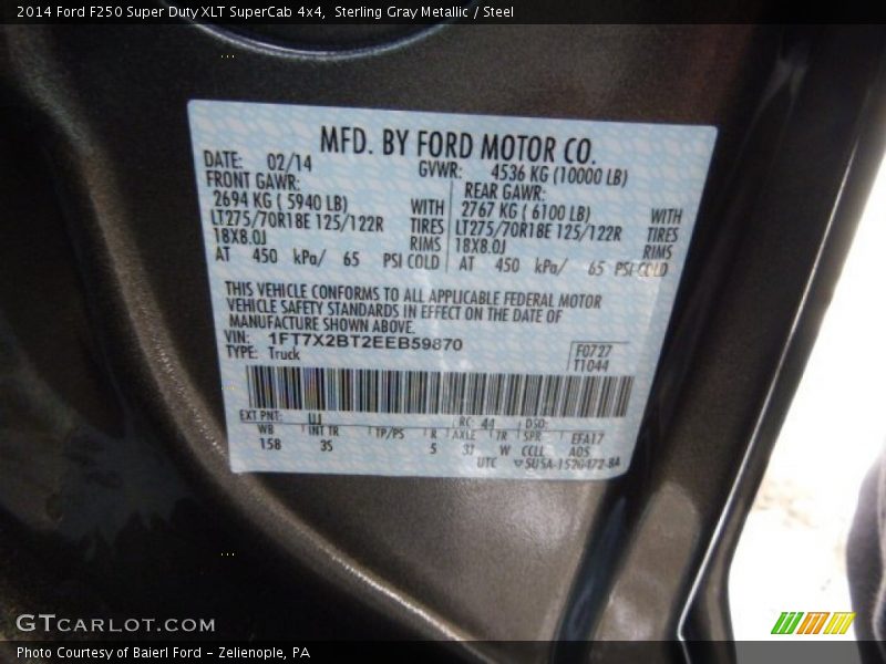 Sterling Gray Metallic / Steel 2014 Ford F250 Super Duty XLT SuperCab 4x4