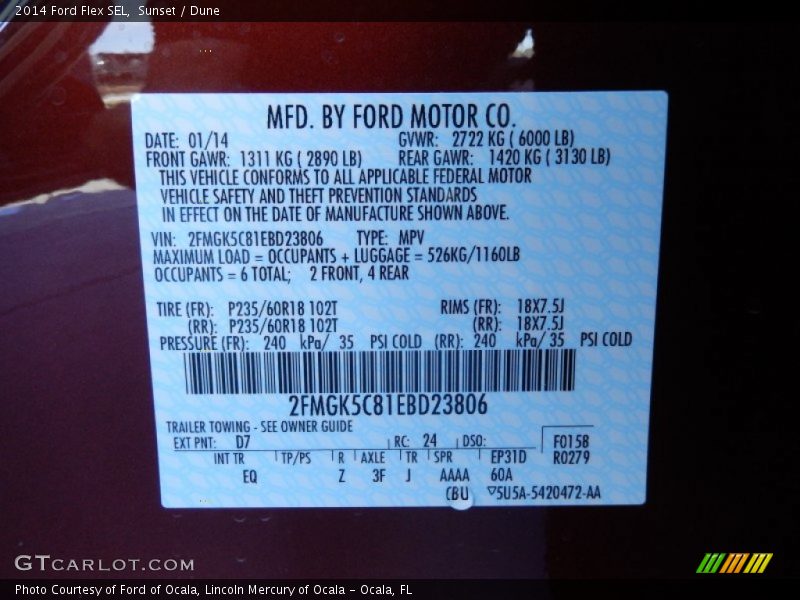 2014 Flex SEL Sunset Color Code D7