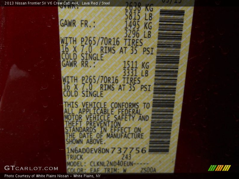 2013 Frontier SV V6 Crew Cab 4x4 Lava Red Color Code EAF