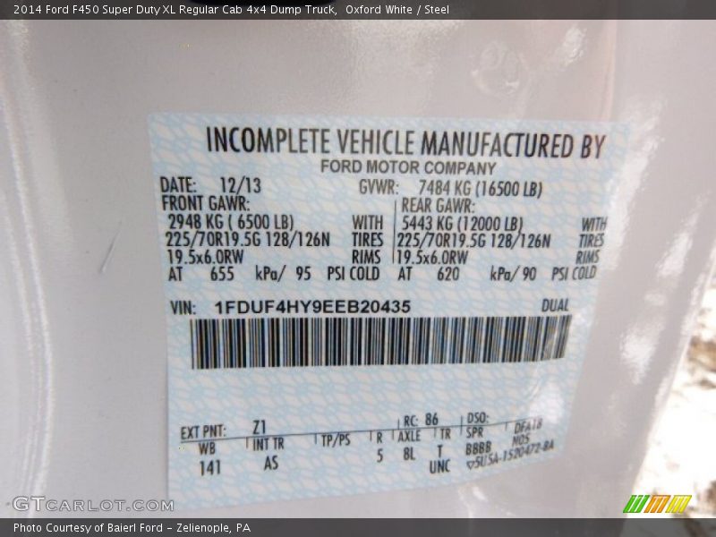 Oxford White / Steel 2014 Ford F450 Super Duty XL Regular Cab 4x4 Dump Truck