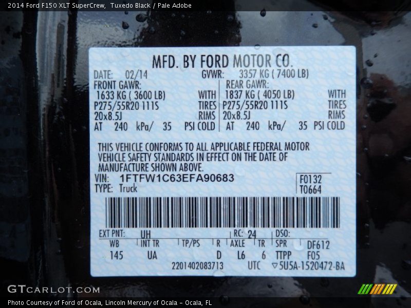 2014 F150 XLT SuperCrew Tuxedo Black Color Code UH