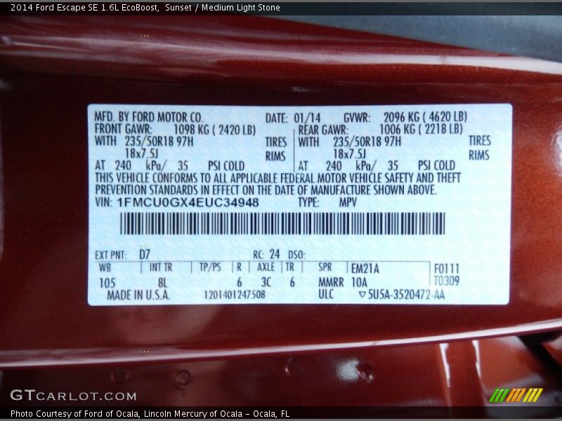 Sunset / Medium Light Stone 2014 Ford Escape SE 1.6L EcoBoost