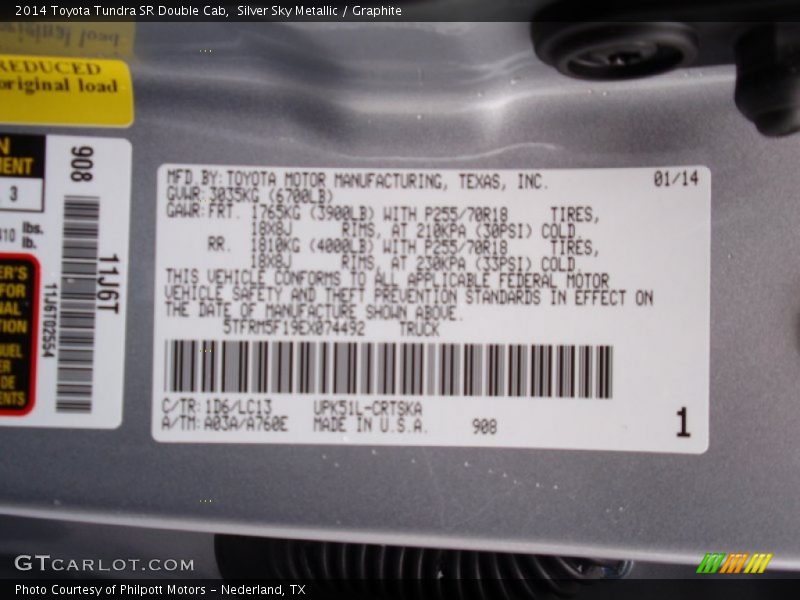 Silver Sky Metallic / Graphite 2014 Toyota Tundra SR Double Cab