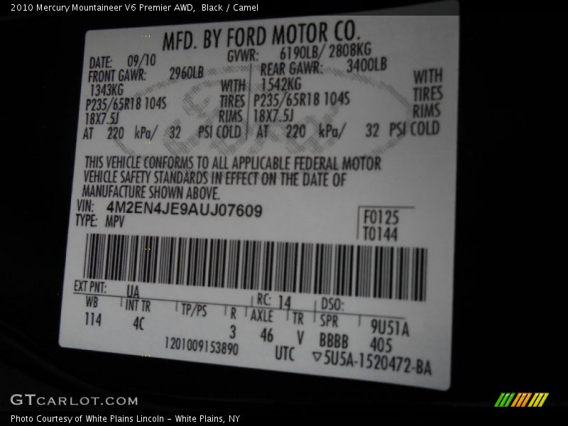 Black / Camel 2010 Mercury Mountaineer V6 Premier AWD