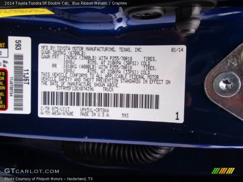 2014 Tundra SR Double Cab Blue Ribbon Metallic Color Code 8T5