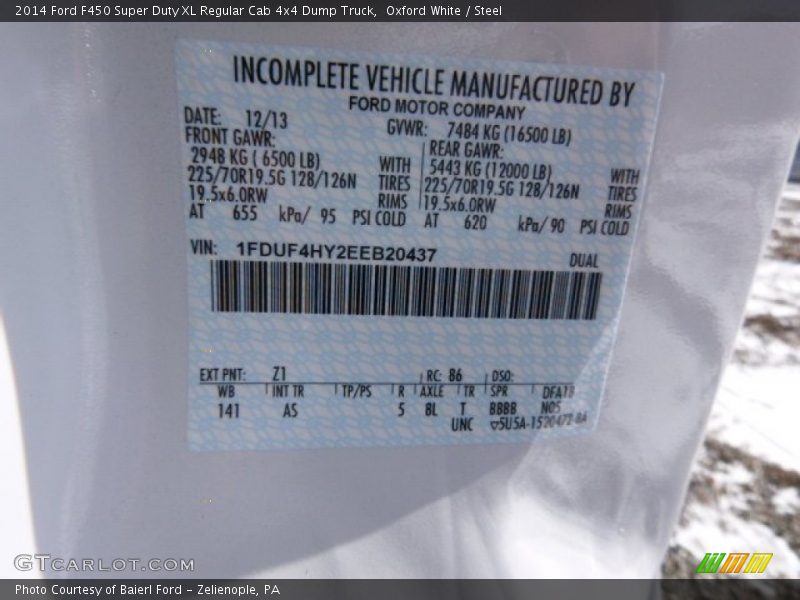 Oxford White / Steel 2014 Ford F450 Super Duty XL Regular Cab 4x4 Dump Truck
