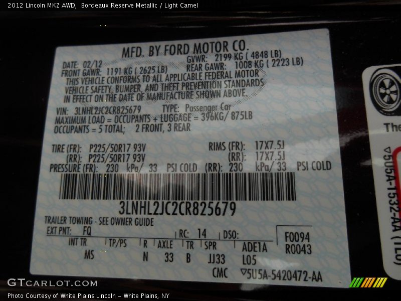 Bordeaux Reserve Metallic / Light Camel 2012 Lincoln MKZ AWD