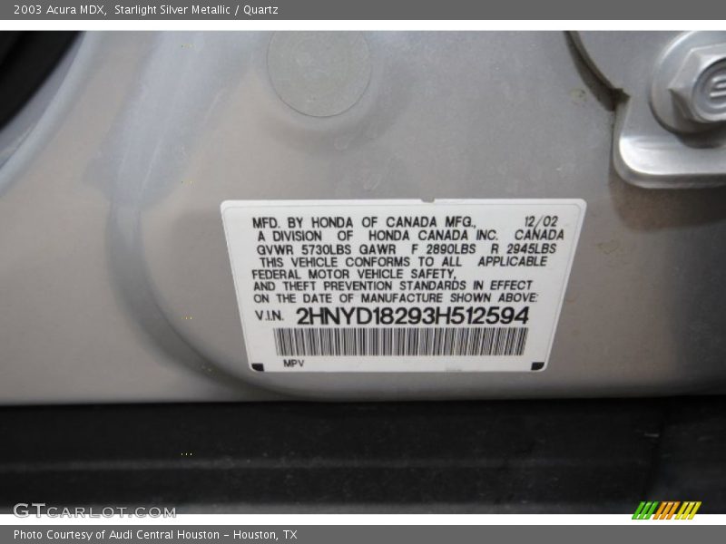Starlight Silver Metallic / Quartz 2003 Acura MDX