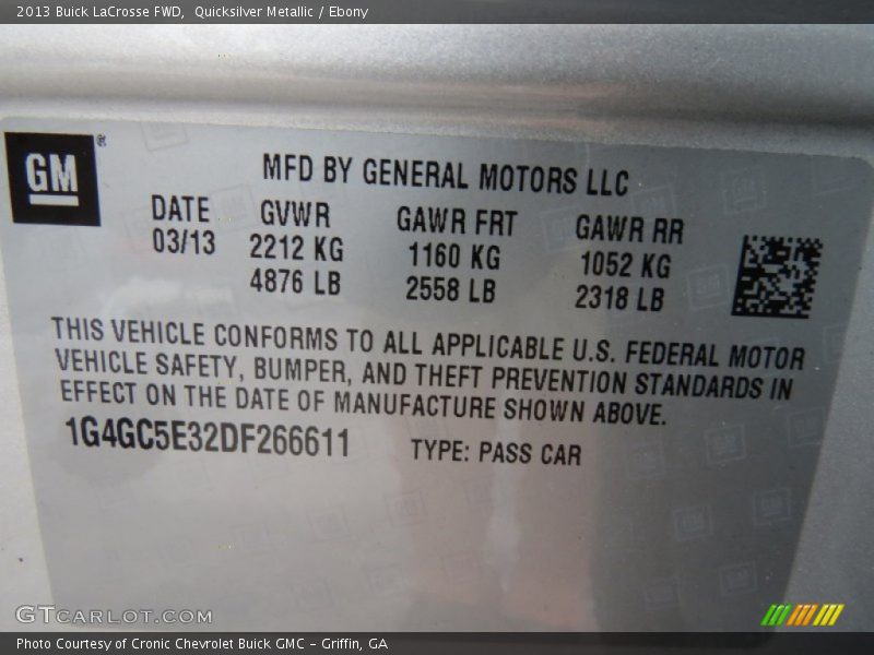Quicksilver Metallic / Ebony 2013 Buick LaCrosse FWD