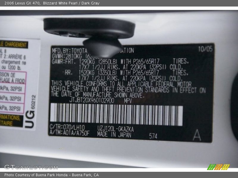 Blizzard White Pearl / Dark Gray 2006 Lexus GX 470
