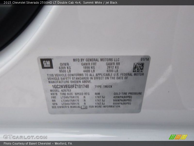 Summit White / Jet Black 2015 Chevrolet Silverado 2500HD LT Double Cab 4x4
