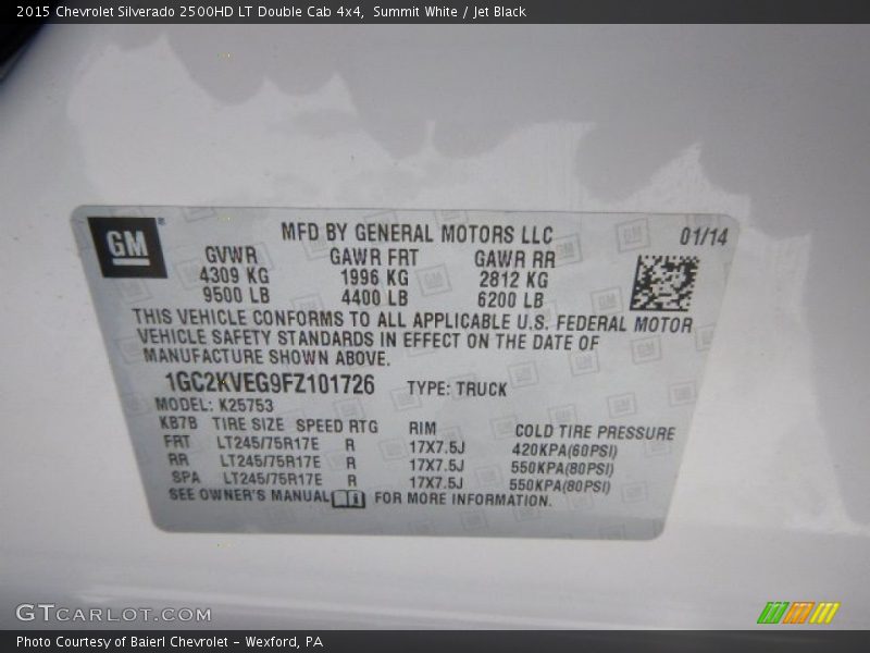 Summit White / Jet Black 2015 Chevrolet Silverado 2500HD LT Double Cab 4x4