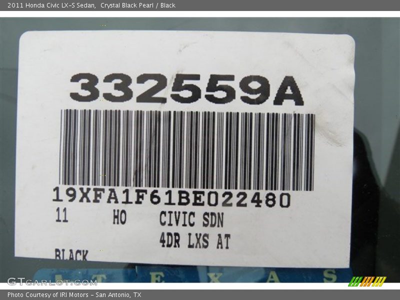 Crystal Black Pearl / Black 2011 Honda Civic LX-S Sedan