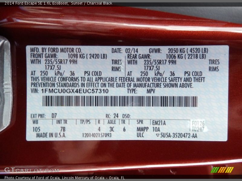 Sunset / Charcoal Black 2014 Ford Escape SE 1.6L EcoBoost