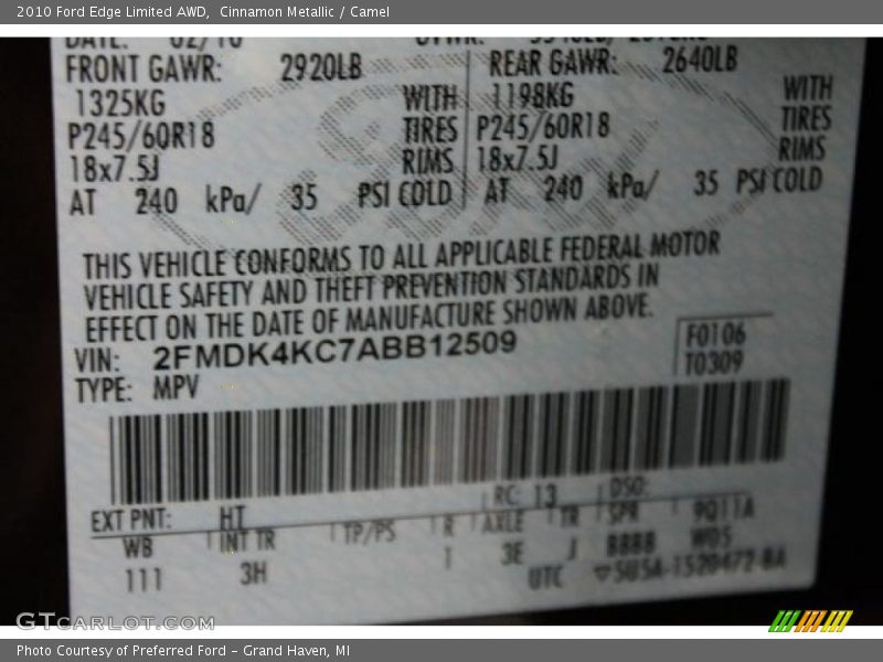 Cinnamon Metallic / Camel 2010 Ford Edge Limited AWD
