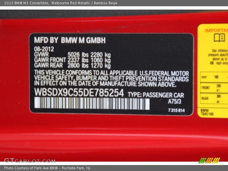 2013 M3 Convertible Melbourne Red Metallic Color Code A75