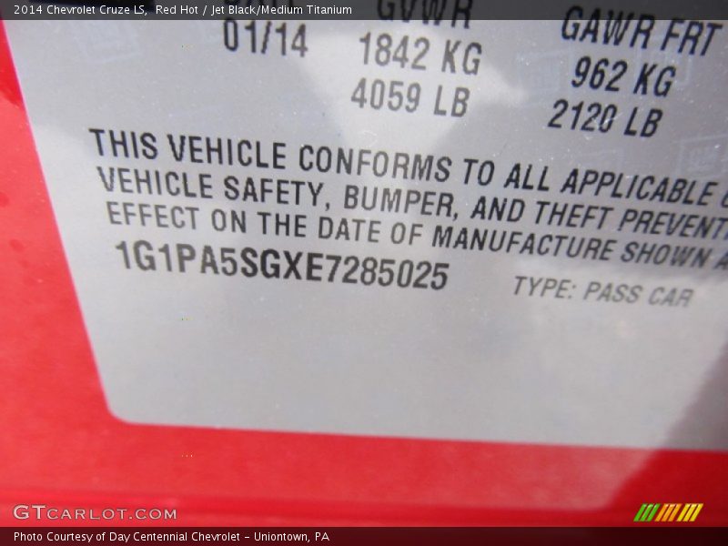 Red Hot / Jet Black/Medium Titanium 2014 Chevrolet Cruze LS