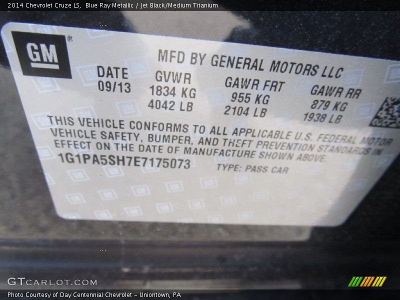 Blue Ray Metallic / Jet Black/Medium Titanium 2014 Chevrolet Cruze LS