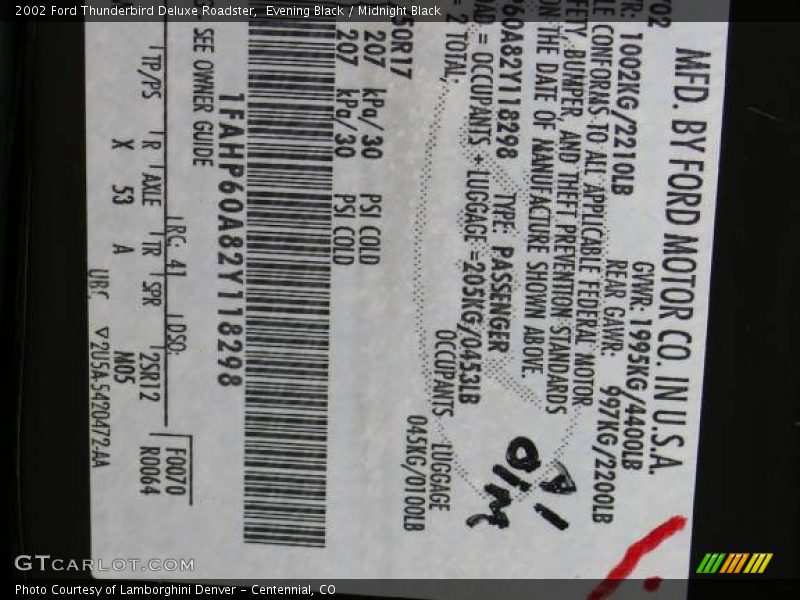 Evening Black / Midnight Black 2002 Ford Thunderbird Deluxe Roadster