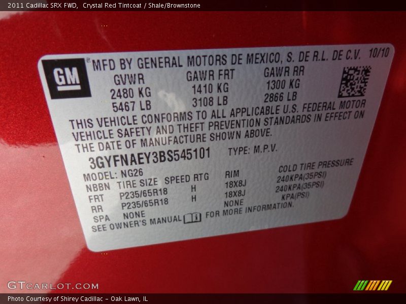 Crystal Red Tintcoat / Shale/Brownstone 2011 Cadillac SRX FWD