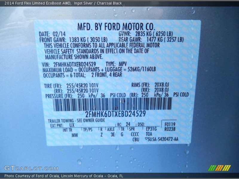 Ingot Silver / Charcoal Black 2014 Ford Flex Limited EcoBoost AWD