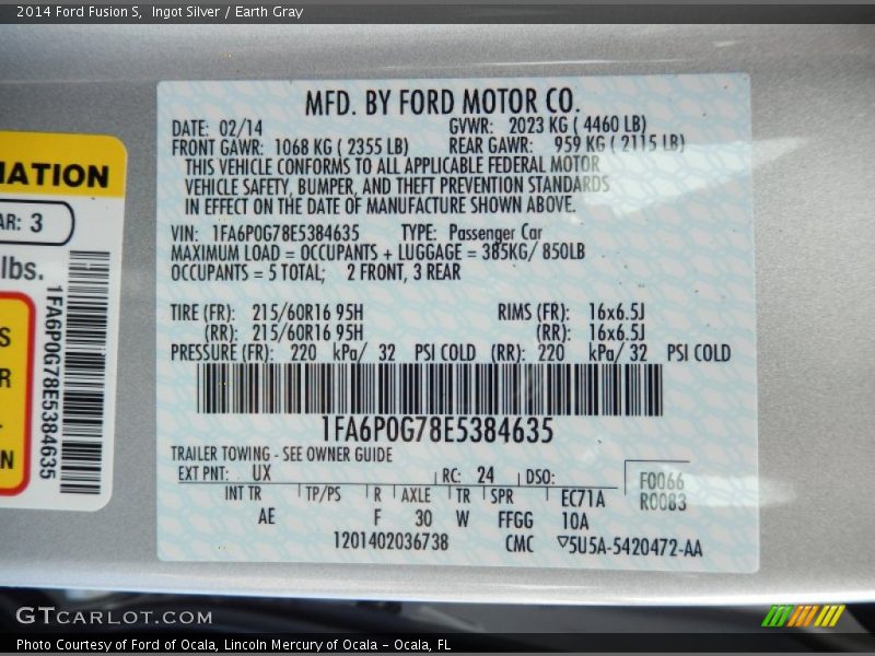 Ingot Silver / Earth Gray 2014 Ford Fusion S