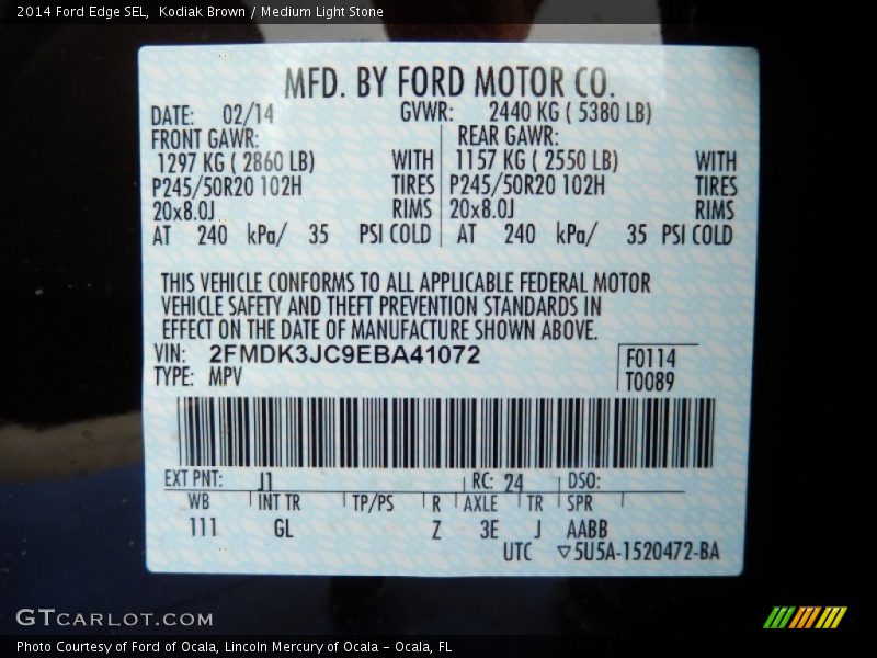 Kodiak Brown / Medium Light Stone 2014 Ford Edge SEL