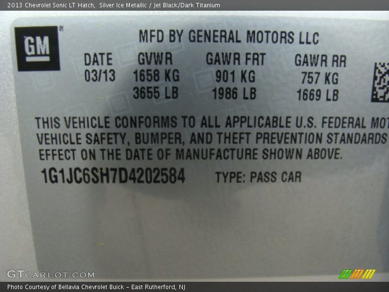 Silver Ice Metallic / Jet Black/Dark Titanium 2013 Chevrolet Sonic LT Hatch