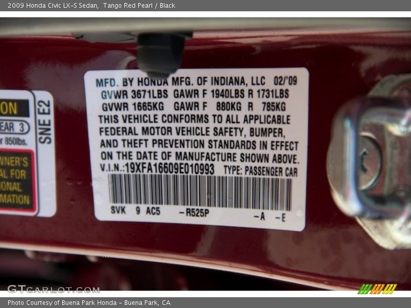 Tango Red Pearl / Black 2009 Honda Civic LX-S Sedan