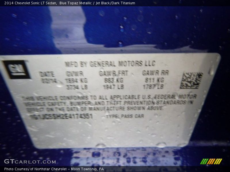 Blue Topaz Metallic / Jet Black/Dark Titanium 2014 Chevrolet Sonic LT Sedan