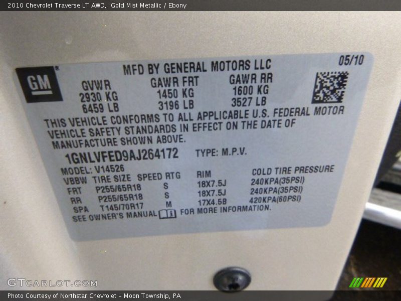 Gold Mist Metallic / Ebony 2010 Chevrolet Traverse LT AWD