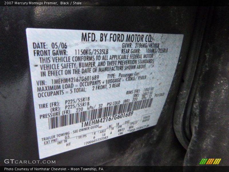 Black / Shale 2007 Mercury Montego Premier