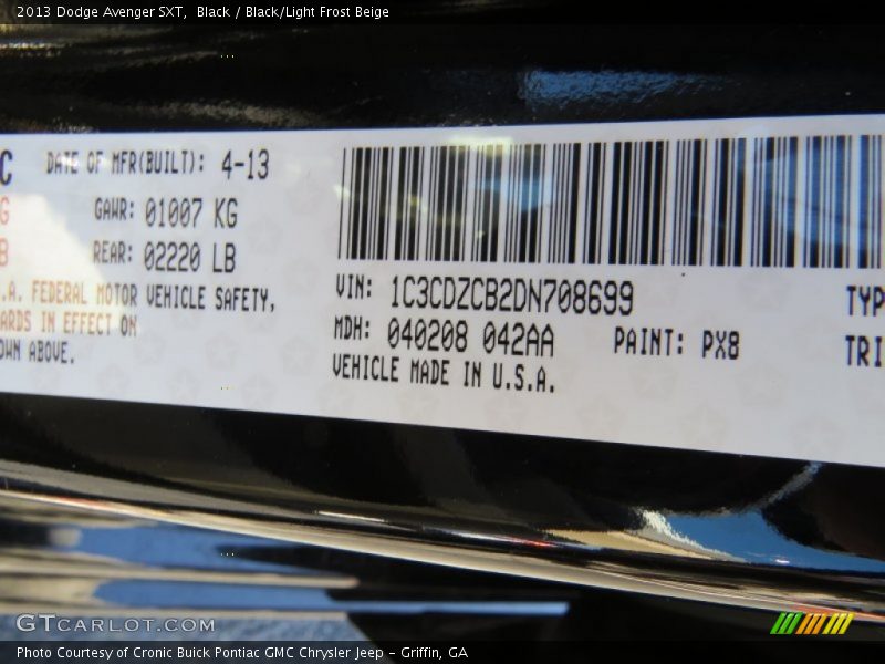 Black / Black/Light Frost Beige 2013 Dodge Avenger SXT