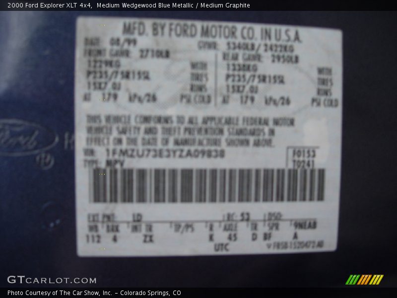 Medium Wedgewood Blue Metallic / Medium Graphite 2000 Ford Explorer XLT 4x4