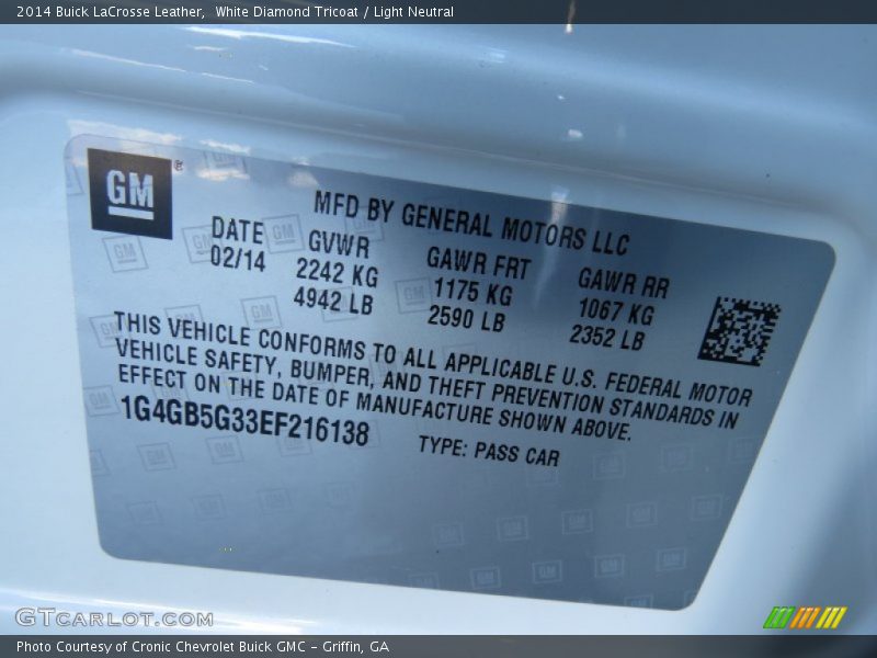 White Diamond Tricoat / Light Neutral 2014 Buick LaCrosse Leather
