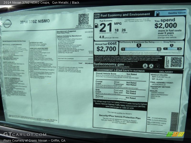  2014 370Z NISMO Coupe Window Sticker