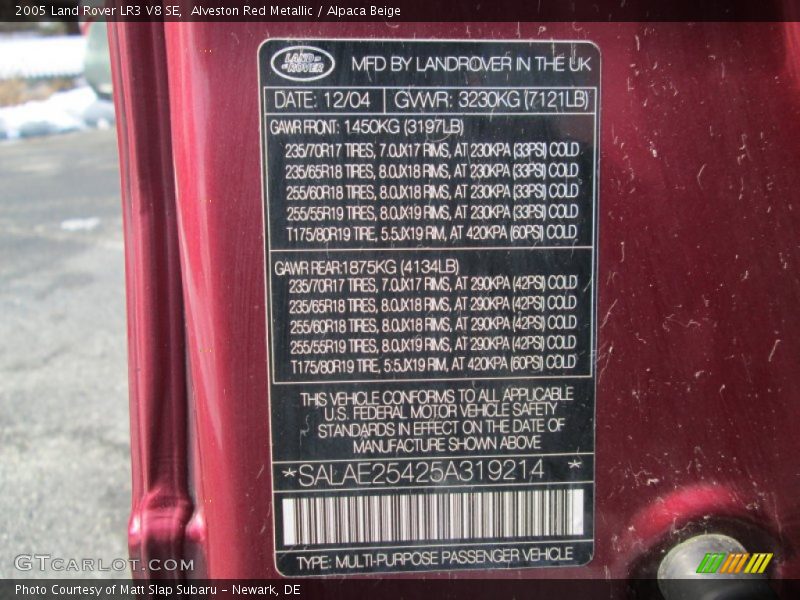 Alveston Red Metallic / Alpaca Beige 2005 Land Rover LR3 V8 SE