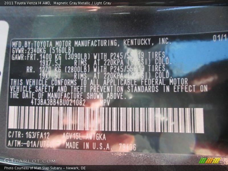 Magnetic Gray Metallic / Light Gray 2011 Toyota Venza I4 AWD